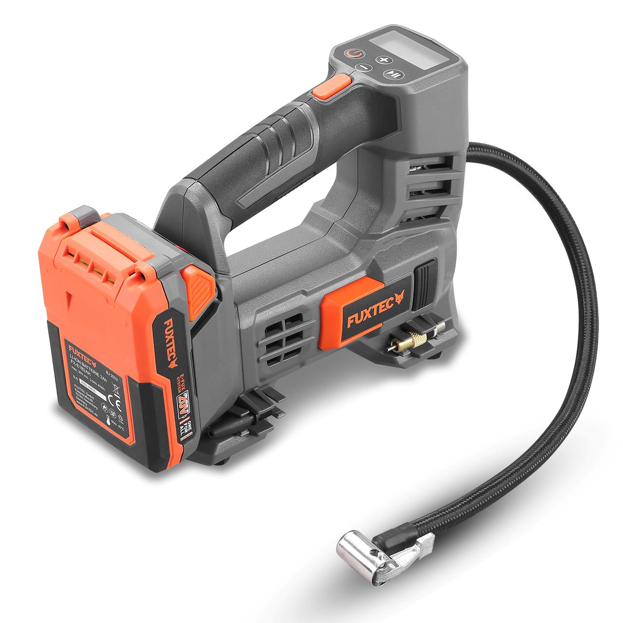 FUXTEC 20V batériový kompresor FX-E1CI20 SET s 1 x batériou 2Ah, 1 x nabíjackou 1A