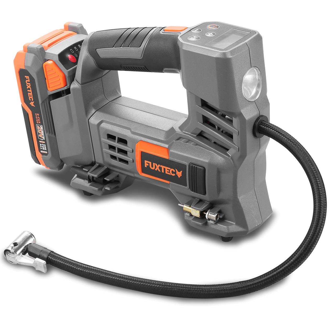 FUXTEC 20V batériový kompresor FX-E1CI20 SET s 1 x batériou 2Ah, 1 x nabíjackou 1A