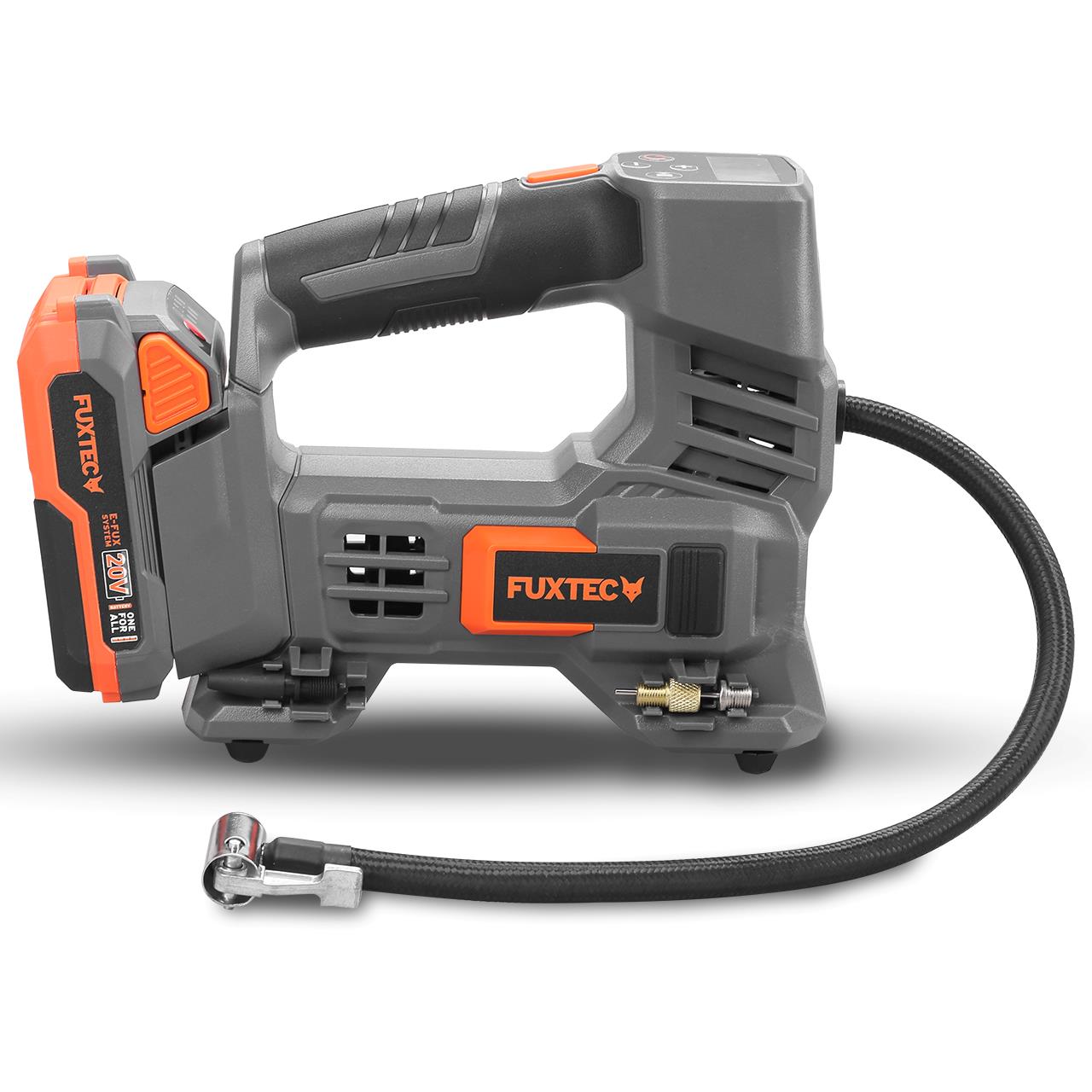 FUXTEC 20V batériový kompresor FX-E1CI20 SET s 1 x batériou 2Ah, 1 x nabíjackou 1A
