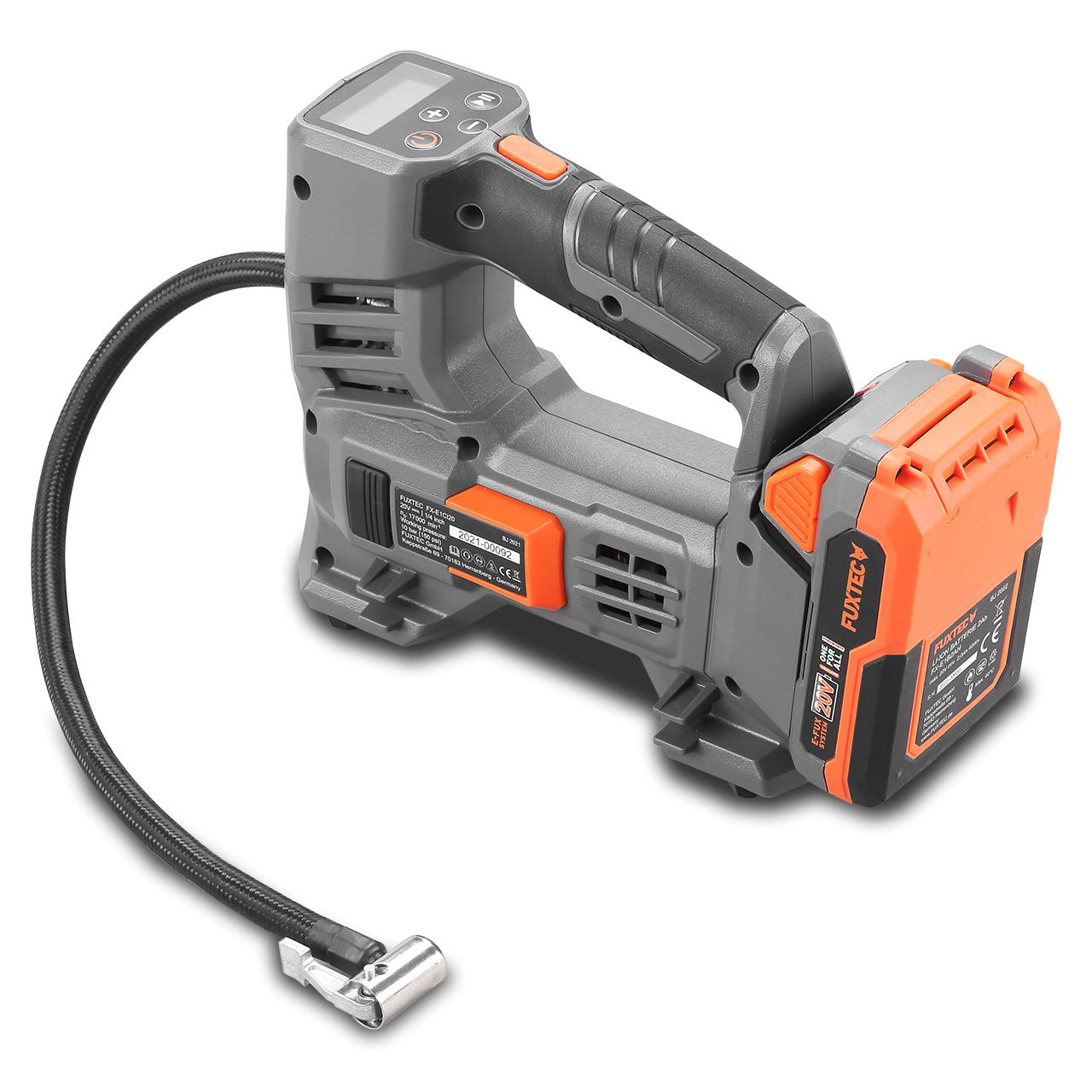 FUXTEC 20V batériový kompresor FX-E1CI20 SET s 1 x batériou 2Ah, 1 x nabíjackou 1A