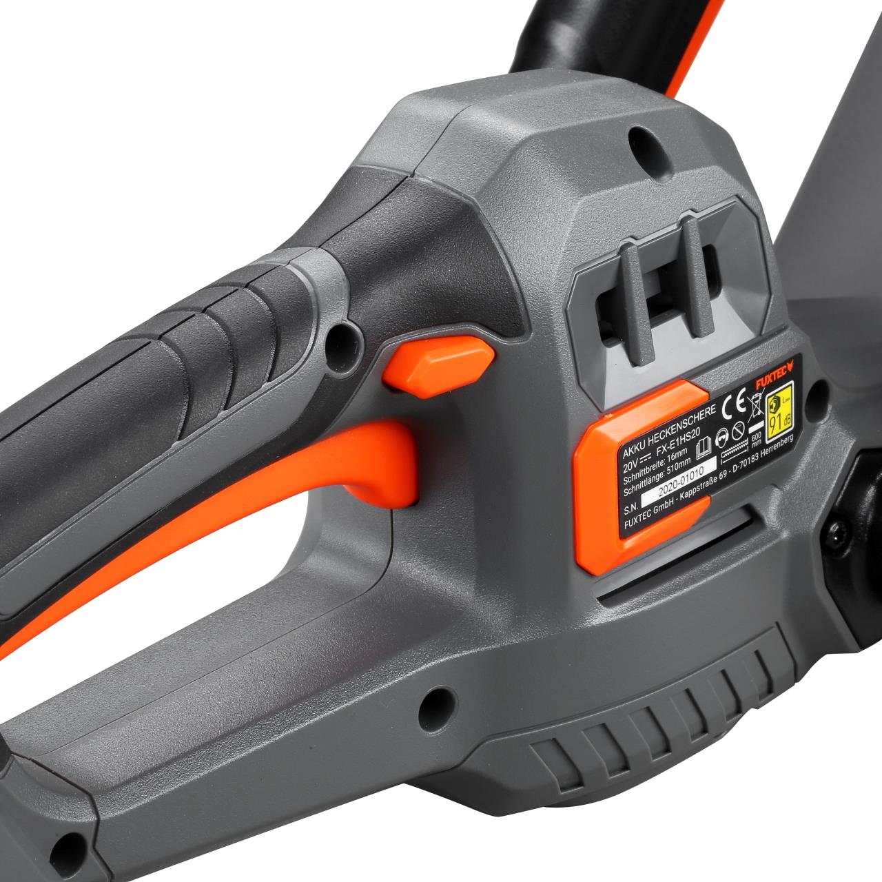 FUXTEC 20V akumulátorové nožnice na živý plot FX-E1HS20 SET s 1 x akumulátorom 2Ah, 1 x nabíjackou 1A