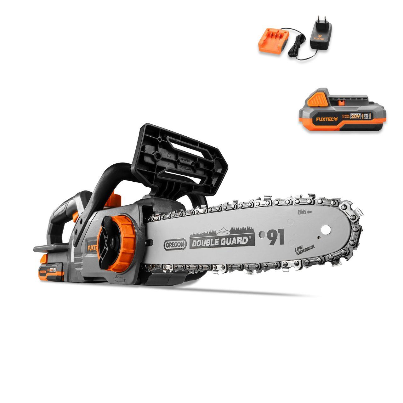 Akumulátorová retezová pila FUXTEC 20V FX-E1KS20 SET 1 s 1 x akumulátorem 2Ah, 1 x nabíjeckou 1A