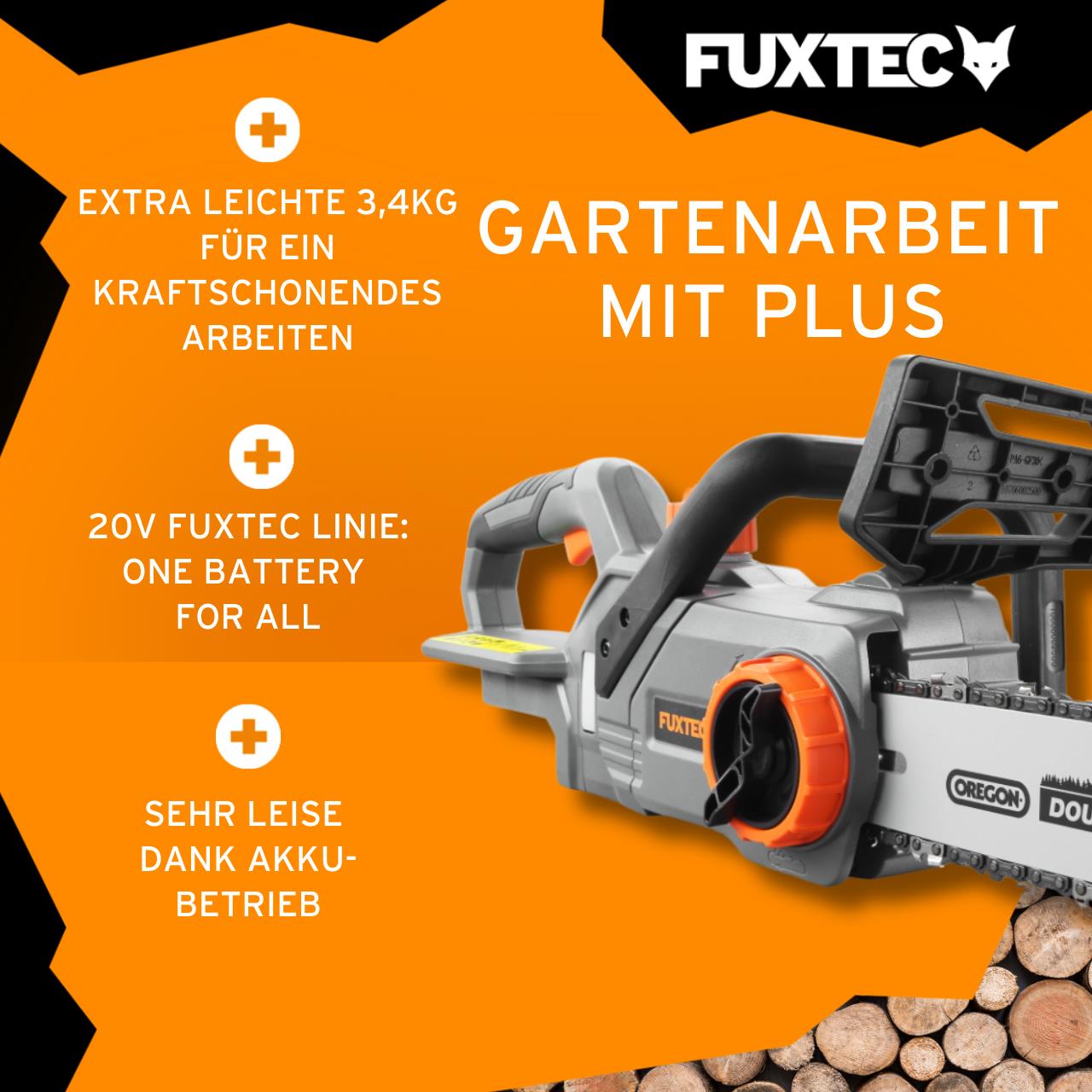 Akumulátorová retezová pila FUXTEC 20V FX-E1KS20 bez akumulátoru, bez nabíjecky