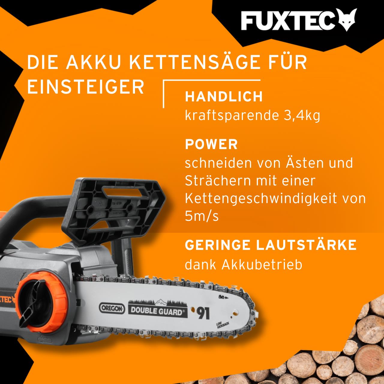 Akumulátorová retezová pila FUXTEC 20V FX-E1KS20 bez akumulátoru, bez nabíjecky