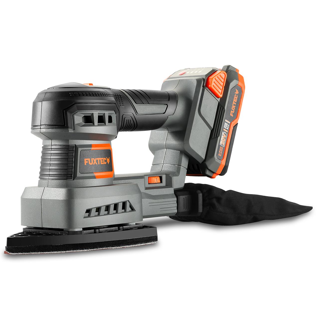 FUXTEC 20V akumulátorová orbitálna brúska FX-E1MS20 SET s 1 x akumulátorom 2Ah, 1 x nabíjackou 1A