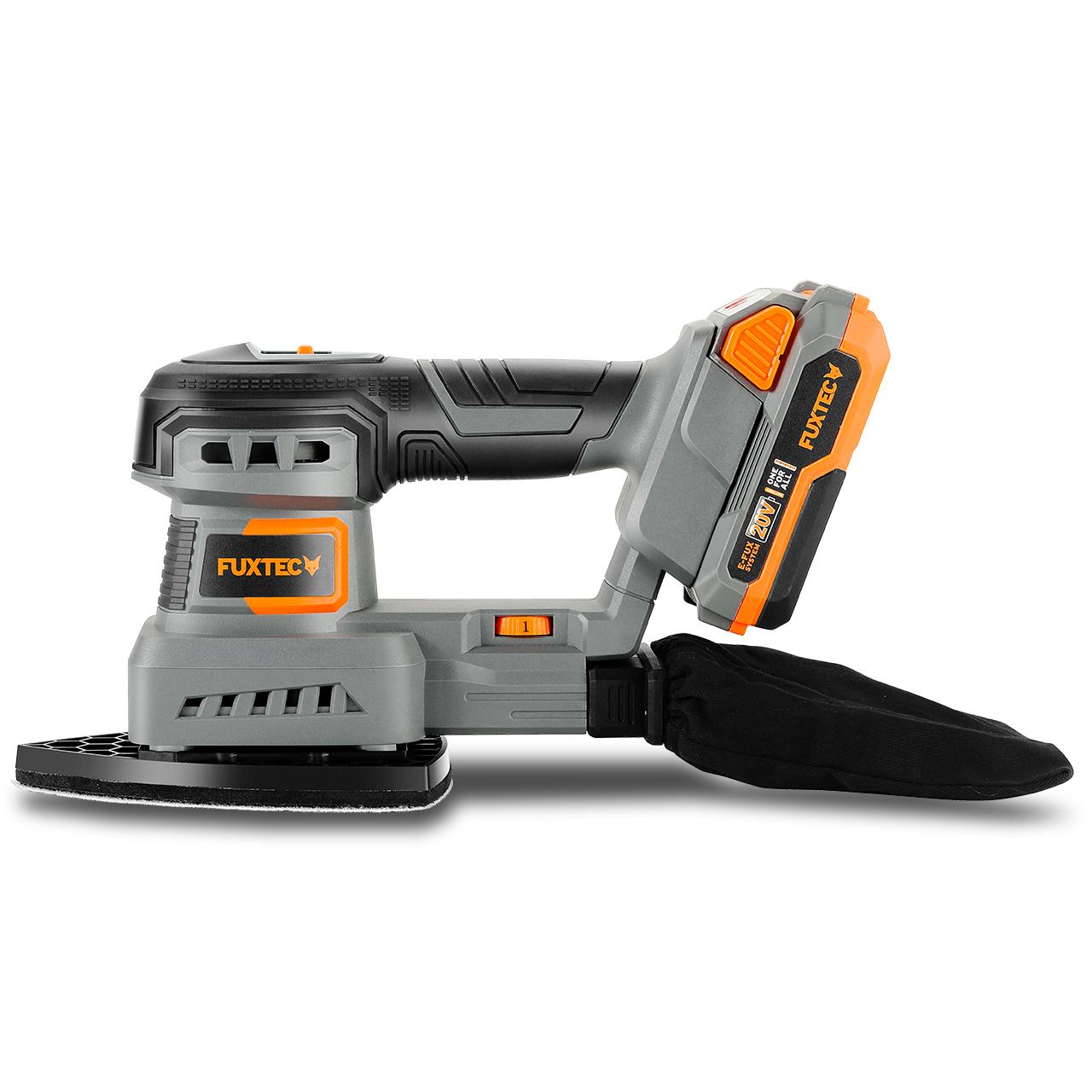 FUXTEC 20V akumulátorová orbitálna brúska FX-E1MS20 SET s 1 x akumulátorom 2Ah, 1 x nabíjackou 1A