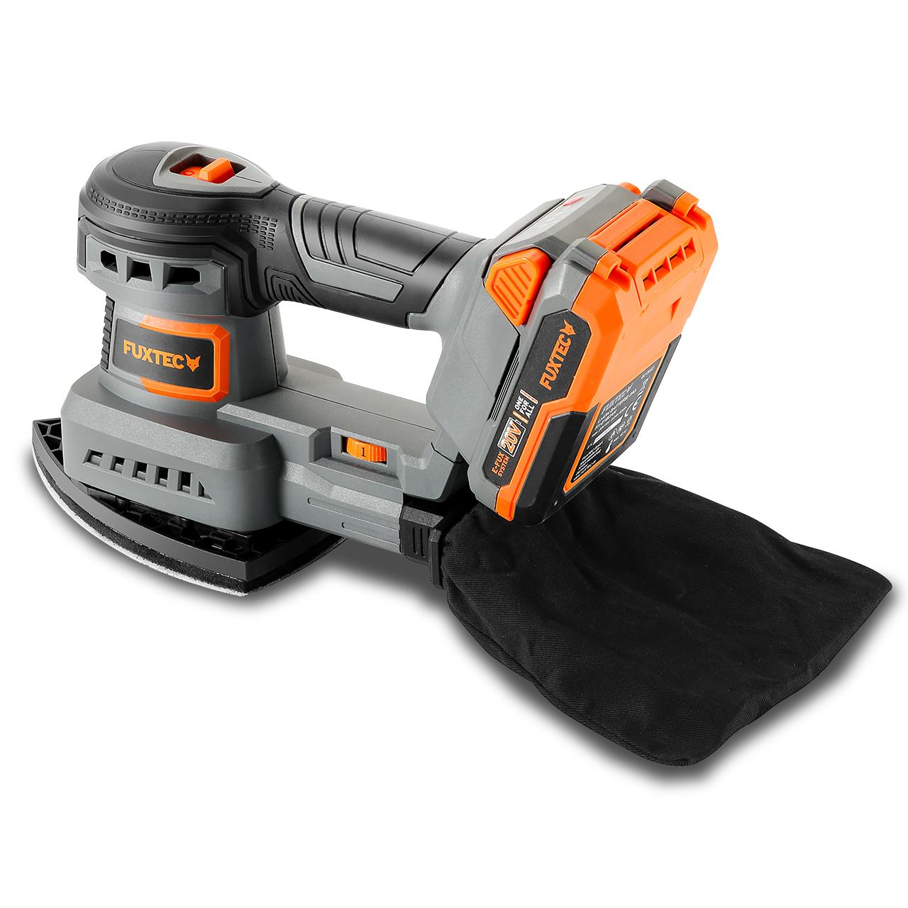 FUXTEC 20V akumulátorová orbitálna brúska FX-E1MS20 SET s 1 x akumulátorom 2Ah, 1 x nabíjackou 1A