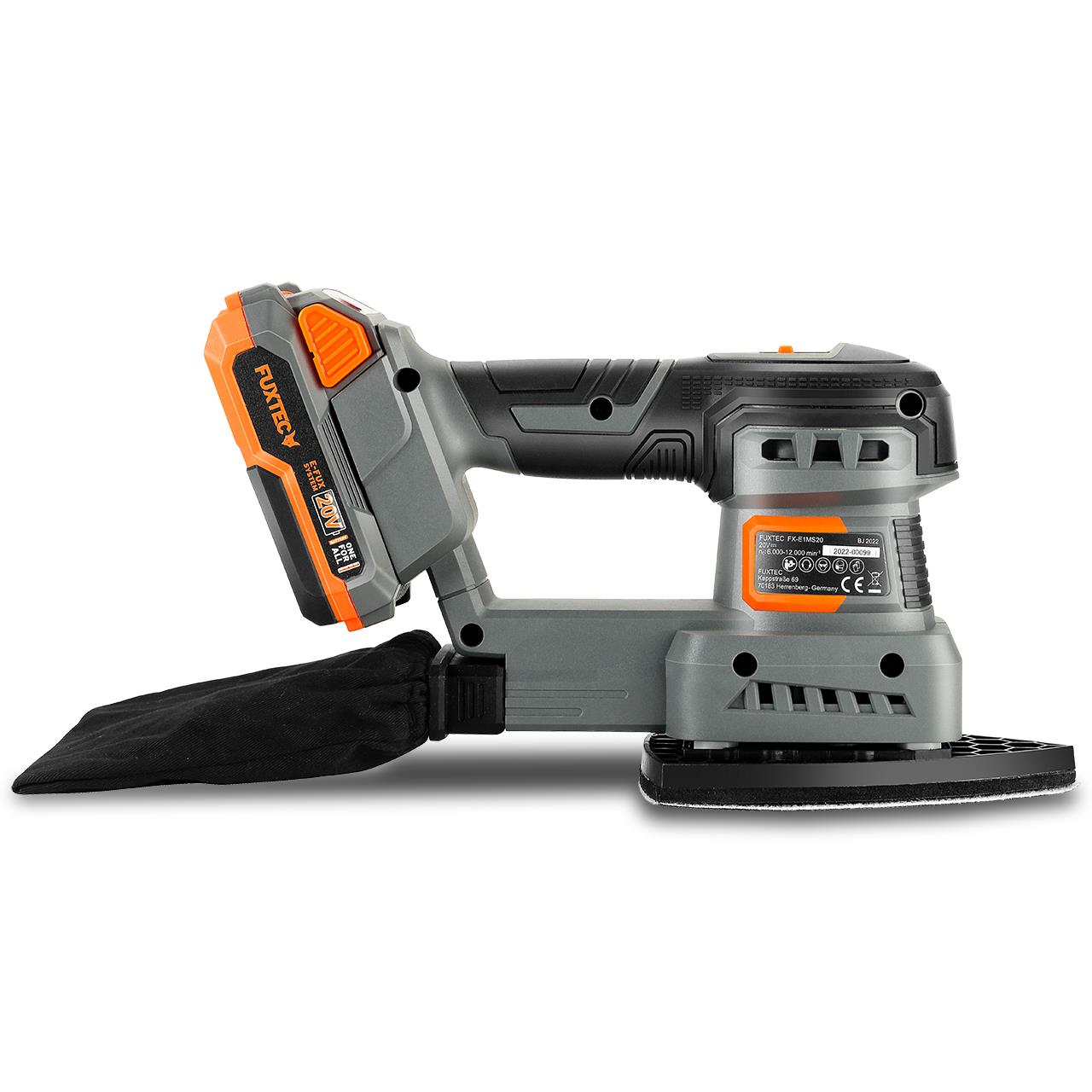 FUXTEC 20V akumulátorová orbitálna brúska FX-E1MS20 SET s 1 x akumulátorom 2Ah, 1 x nabíjackou 1A