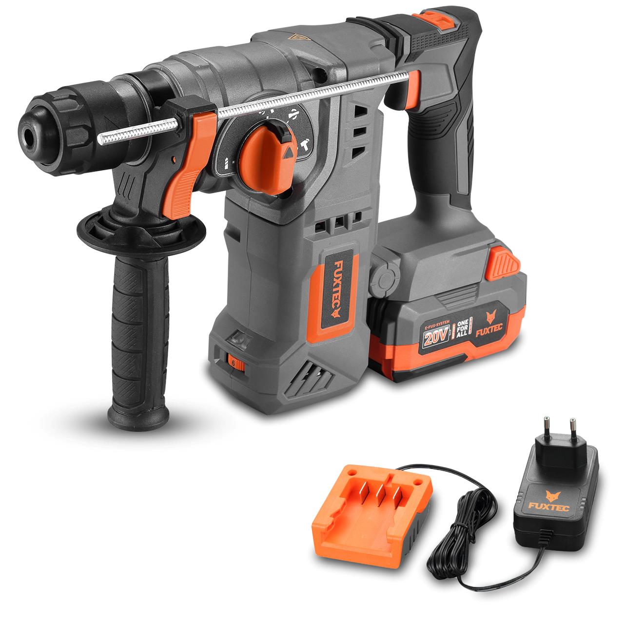 Akumulátorové rotacné kladivo FUXTEC 20V FX-E1RH20 SET s 1 x batériou 4Ah, 1 x nabíjackou 1A