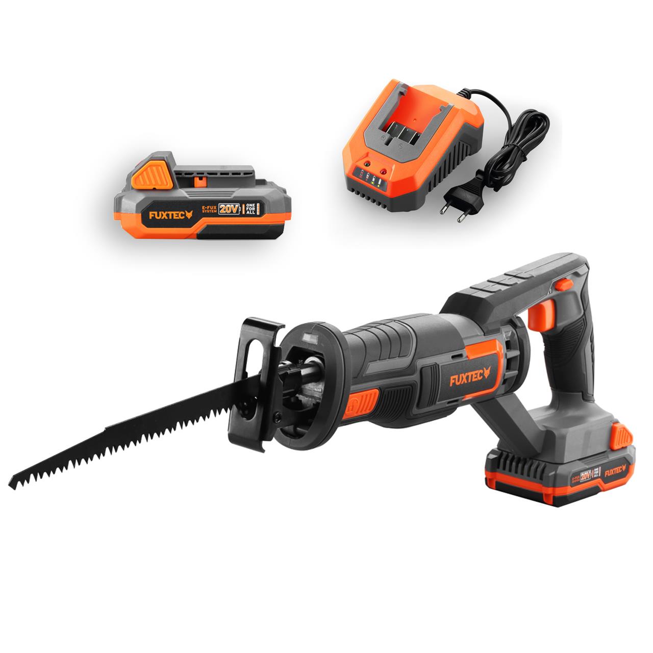 Akumulátorová prímocará pila FUXTEC 20V FX-E1SS20 SET s 1 x akumulátorem 2Ah, 1 x nabíjeckou 2,4A