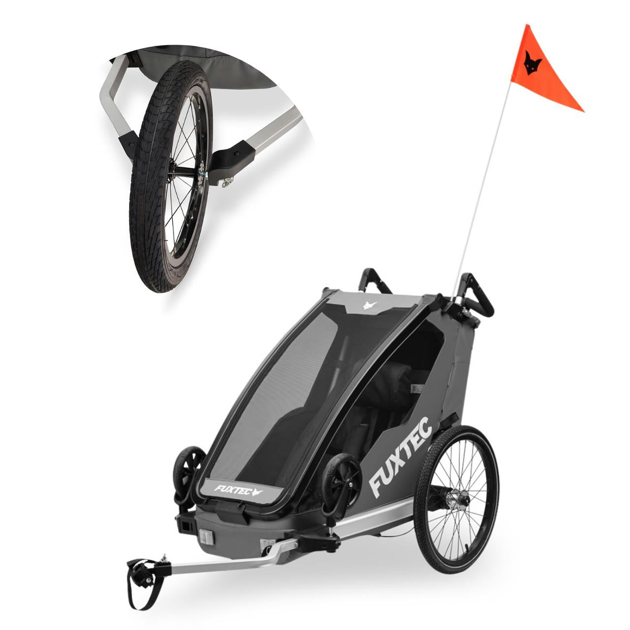 Príves na bicykel FUXTEC FX-FA1S sivý s jogger kolesom