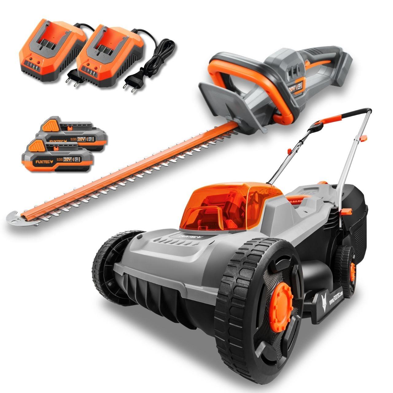 Akumulátorová záhradná súprava FUXTEC 20V FX-E1RM20ECO + FX-E1HS20 s akumulátorom a nabíjackou